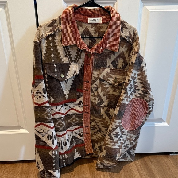 The Post Jackets & Blazers - Tribal Patterned Jacket with Corduroy Accents